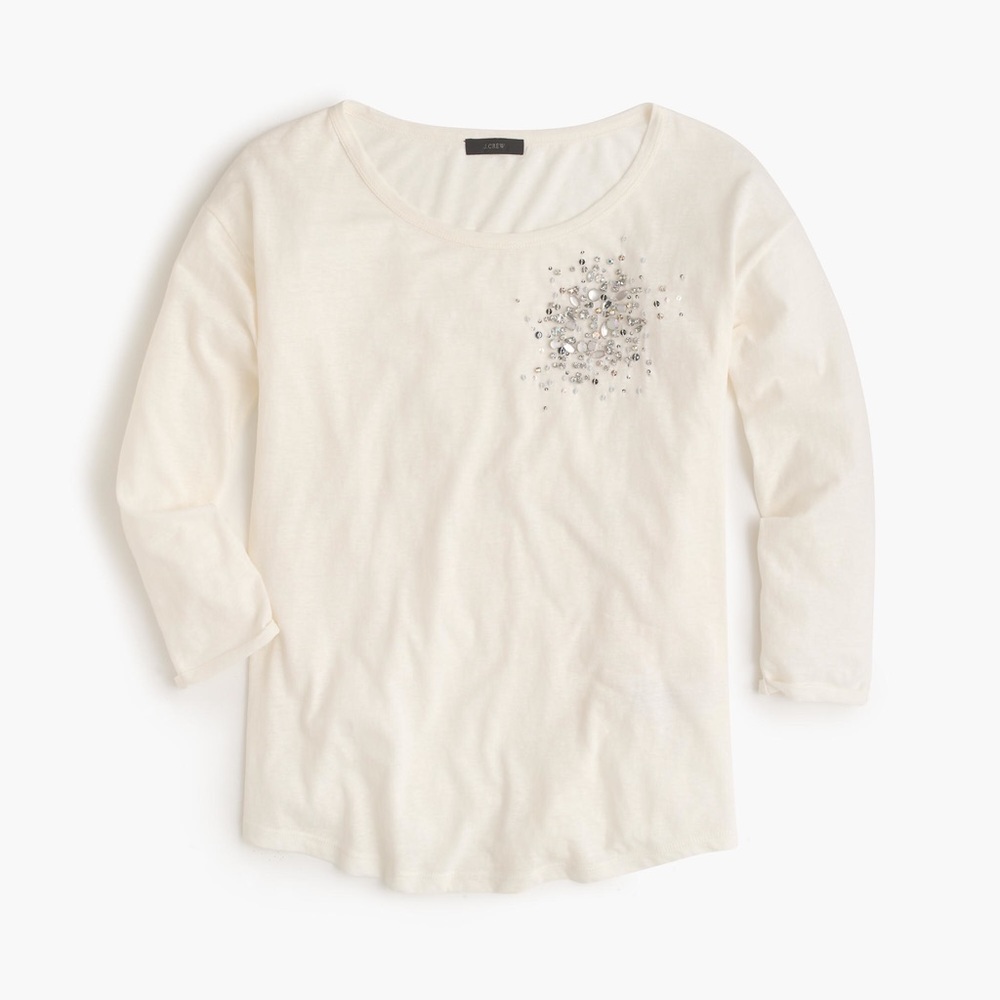 J crew white rhinestone embellished t long sleeve